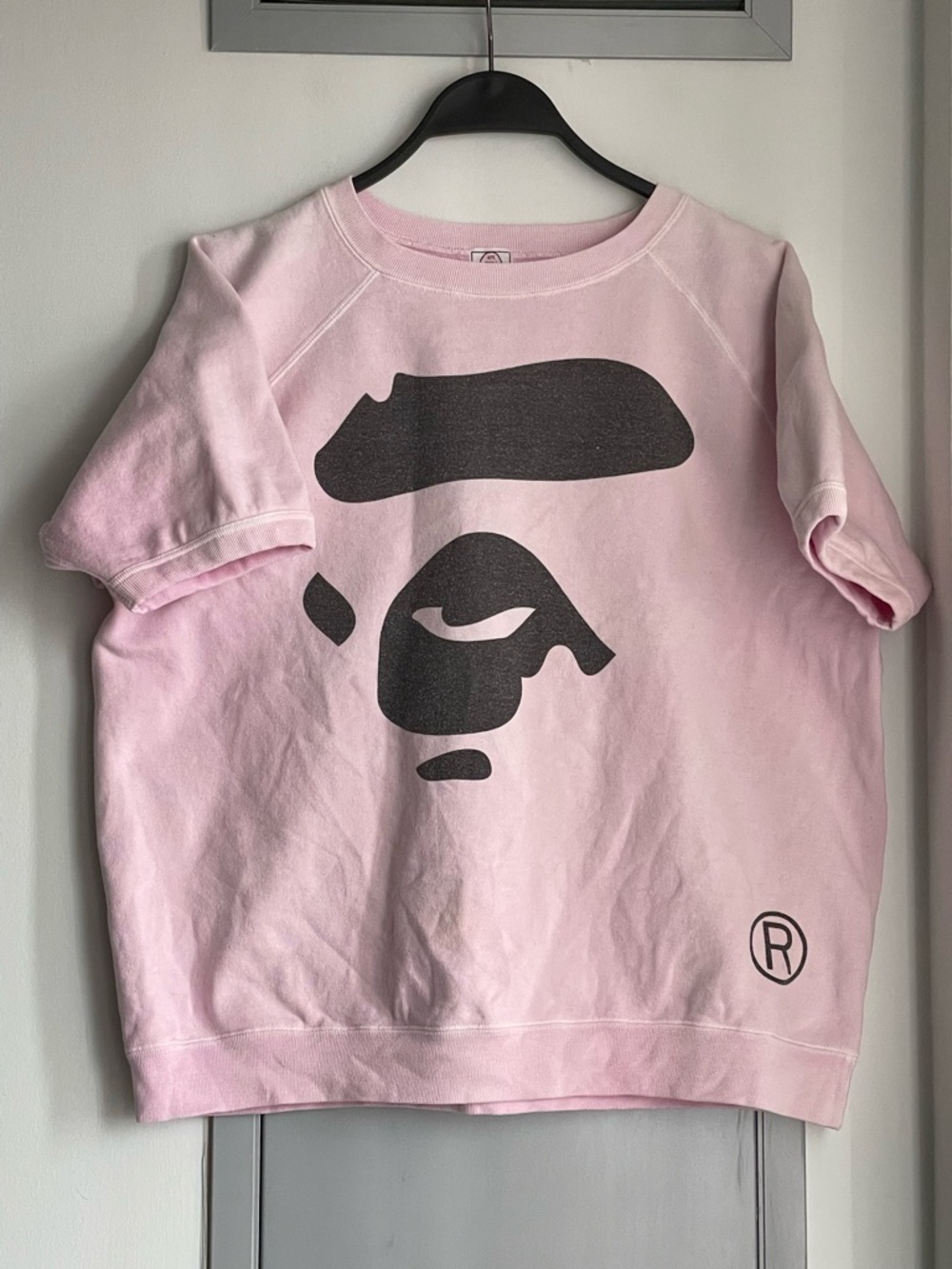 BY BATHING APE Pink Graphic Short Sleeve Sweatshirt with Bold Face Print